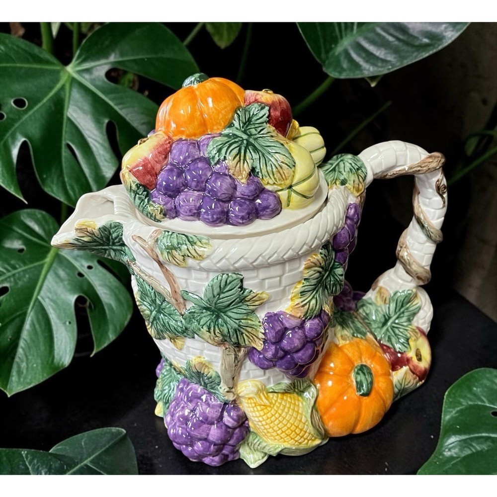 Fitz & Floyd Omnibus Harvest Bounty Cornucopia Ceramic 1993 Teapot Tea Pot 30 OZ